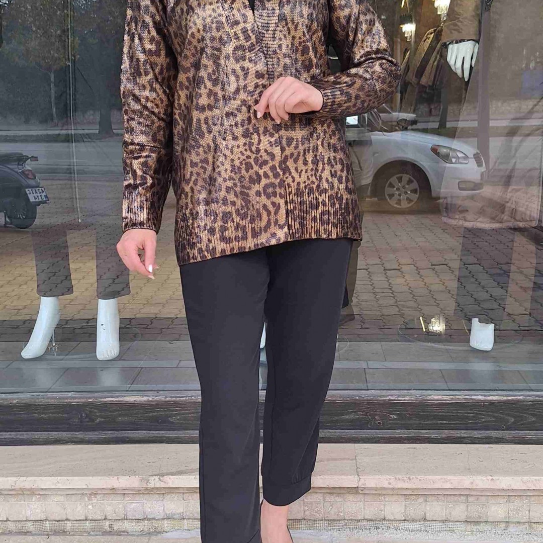 Leopar Standart Beden Hırka