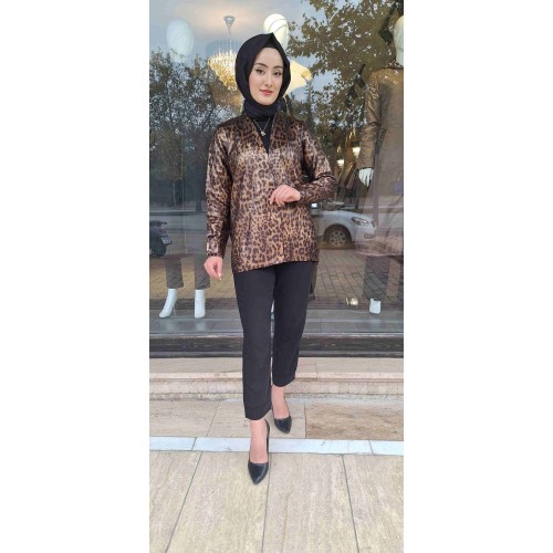 Leopar Standart Beden Hırka