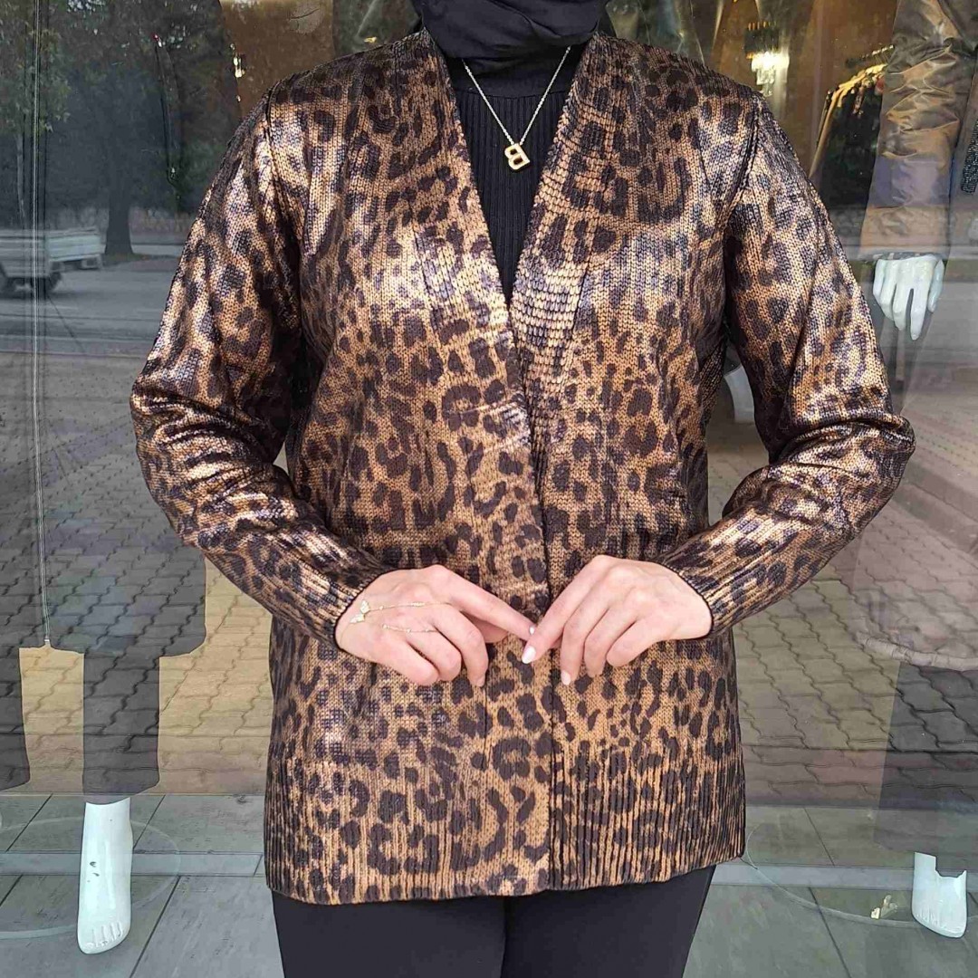 Leopar Standart Beden Hırka