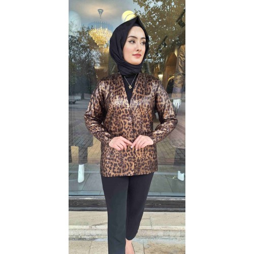 Leopar Standart Beden Hırka